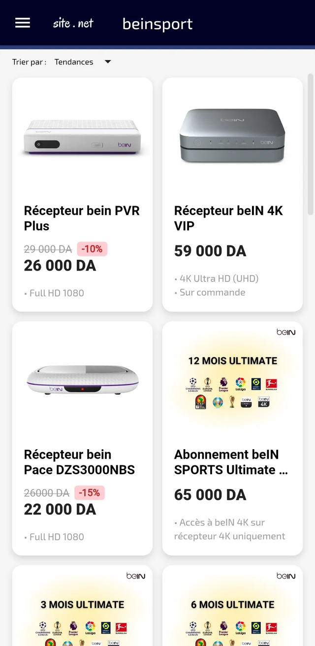 beIN Sports store on mobile